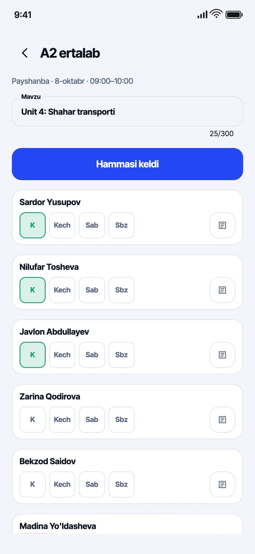 Ilmus O'qituvchi: Davomat